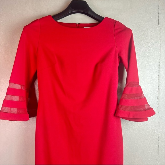 Calvin Klein Ruby Bell Sleeve Sheath Dress Sz 4 - Picture 5 of 12